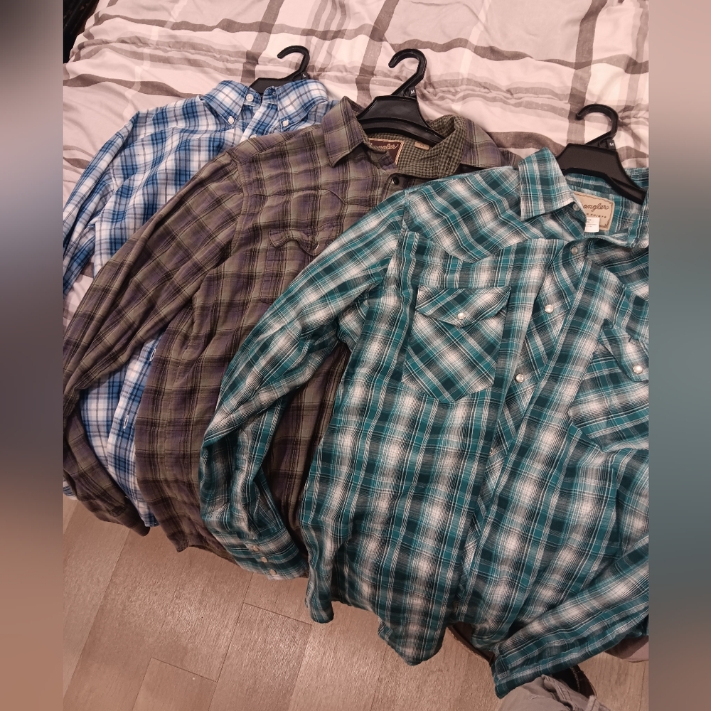 Wrangler Mens Shirt Bundle Size L,L,M RETRO,WESTERN, RIATTA